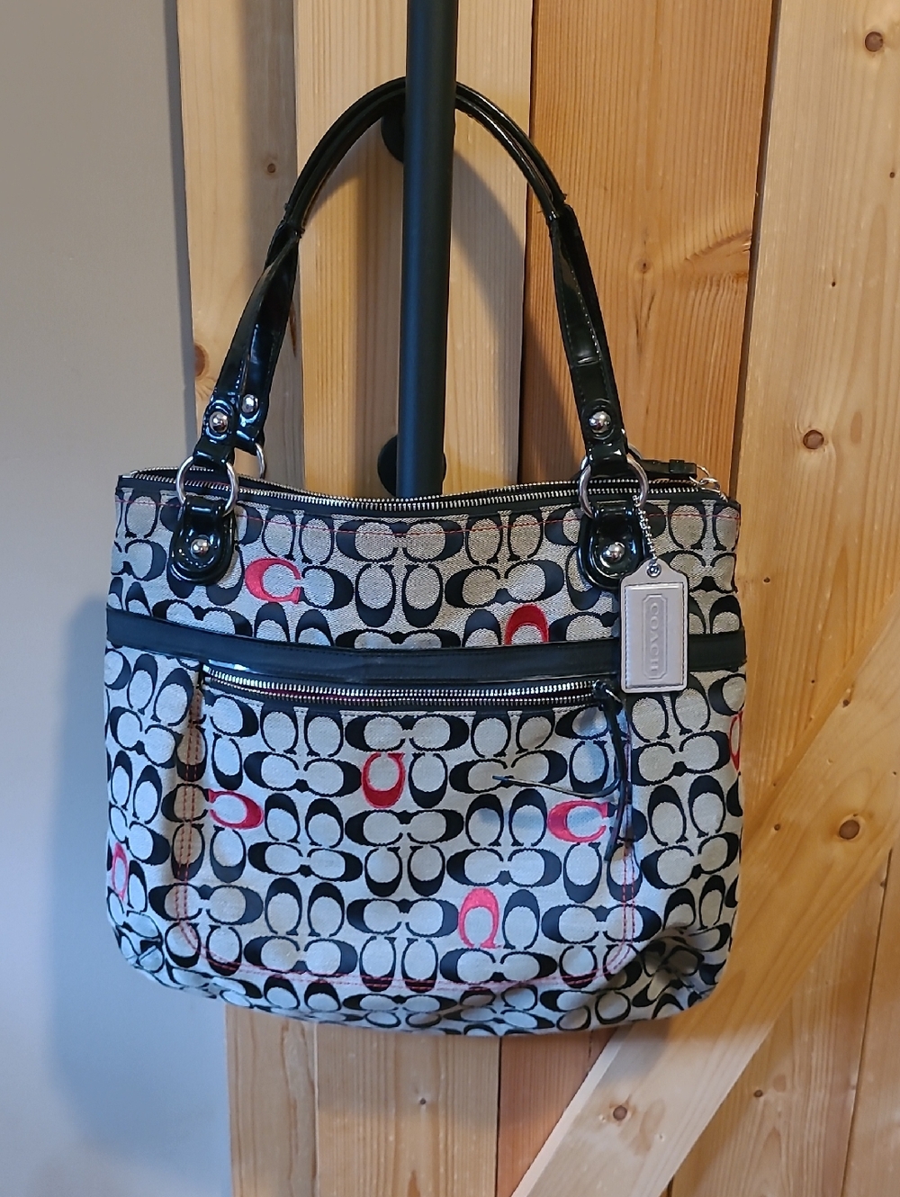 Coach Signature Canvas Tote Bag in Black & Red